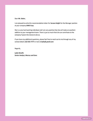 Manager Reference Letter