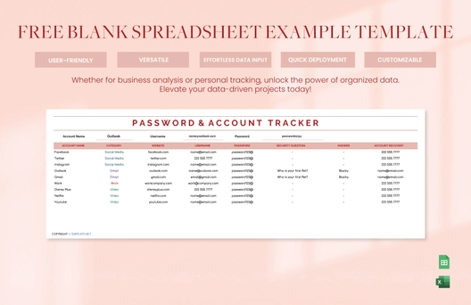 Blank Spreadsheet Example Template