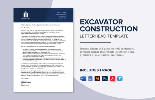 Excavator Construction Letterhead Template