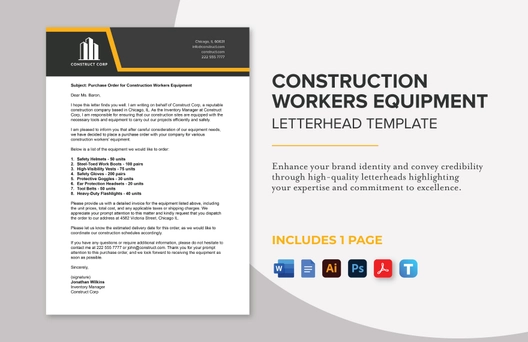 Construction Workers Equipment Letterhead Template