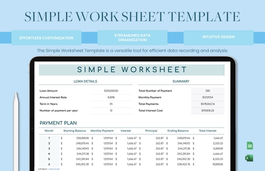 Simple Work Sheet Template