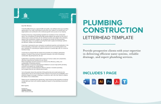 Plumbing Construction Letterhead Template