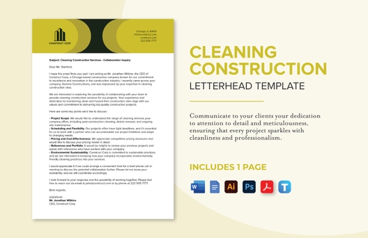 Cleaning Construction Letterhead Template