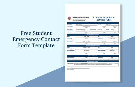 Student Emergency Contact Form Template