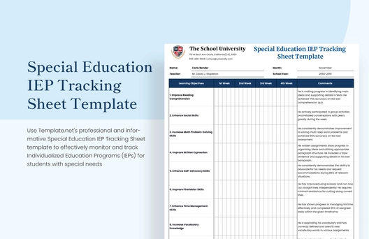 Special Education IEP Tracking Sheet Template Special Education IEP Tracking Sheet Template