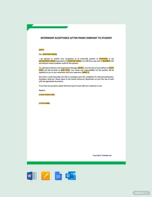 Internship Acceptance Letter from Company to Student