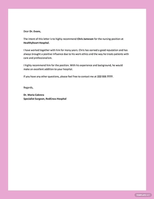 Nursing Reference Letter