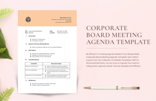 Corporate Board Meeting Agenda Template