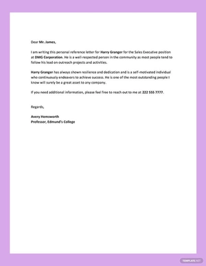 Personal Reference Letter