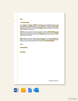 College Recommendation Letter from family friend