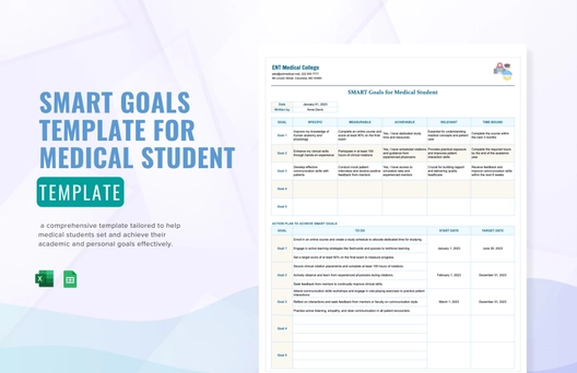 Smart Goals Template for Medical Students Template