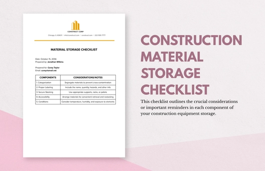 Construction Material Storage Checklist Template