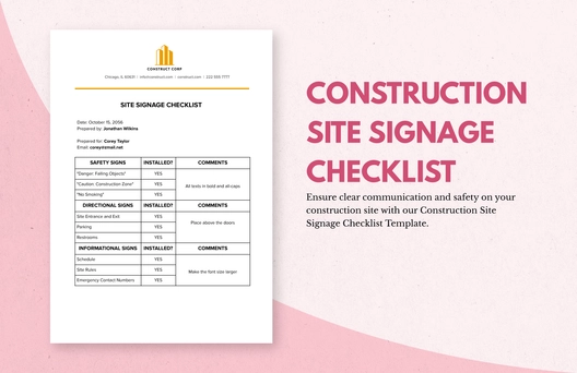 Construction Site Signage Checklist Template
