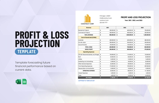 Profit  and Loss Projection Template Profit  and Loss Projection Template
