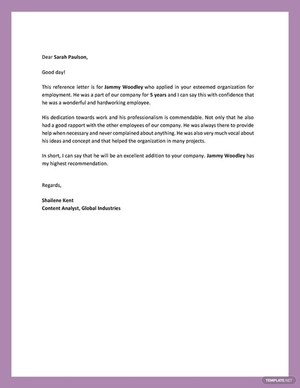 Reference Letter Example