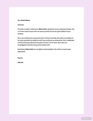 Reference Letter for a Friend Reference Letter for a Friend