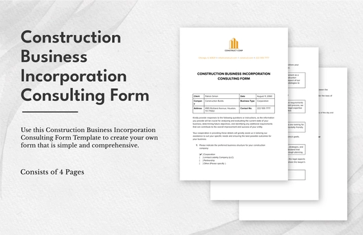 Construction Business Incorporation Consulting Form Template