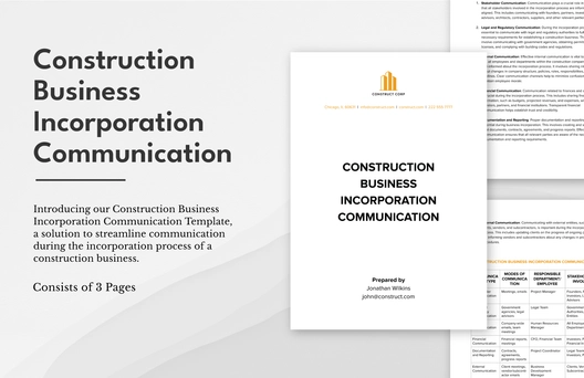 Construction Business Incorporation Communication Template