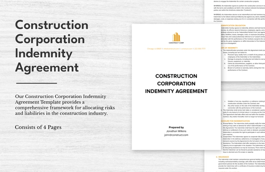Construction Corporation Indemnity Agreement Template