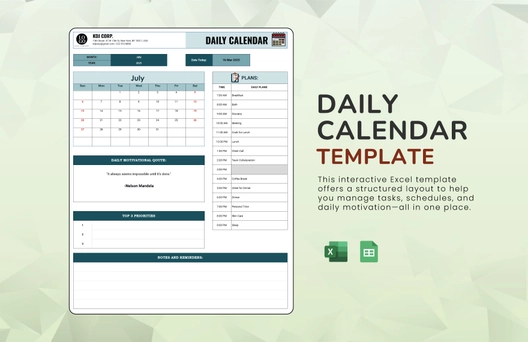 Daily Calendar Template Daily Calendar Template