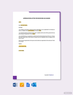 Appreciation Letter for Receiving an Award Appreciation Letter for Receiving an Award
