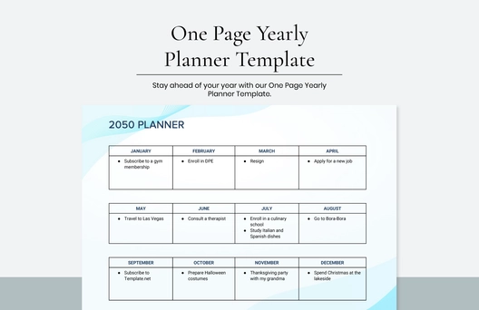 One Page Yearly Planner Template