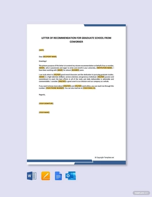 Letter of Recommendation for Graduate School from Coworker