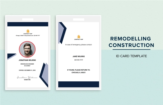 Remodelling Construction ID Card Template