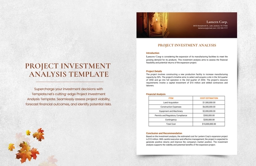 Project Investment Analysis Template