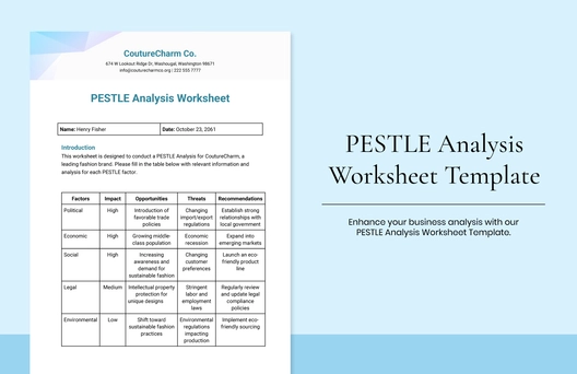 PESTLE Analysis Worksheet Template PESTLE Analysis Worksheet Template
