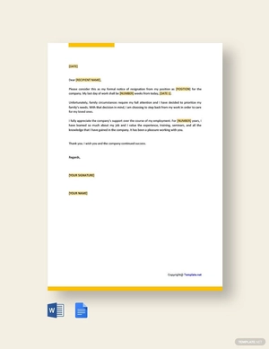 Resignation Letter Because of Family Reasons