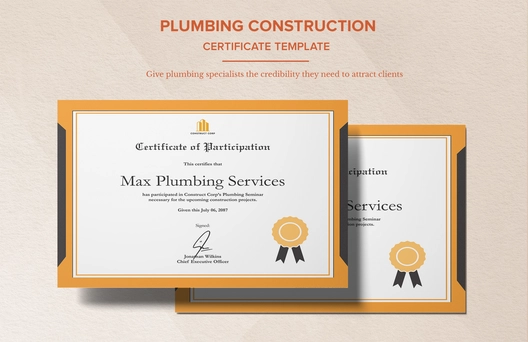 Plumbing Construction Certificate Template