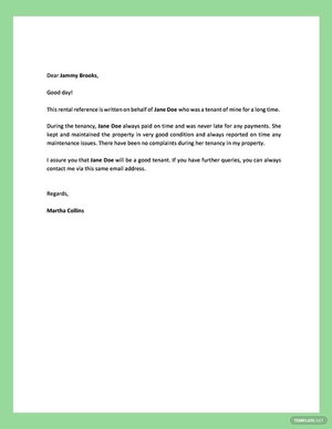 Rental Reference Letter