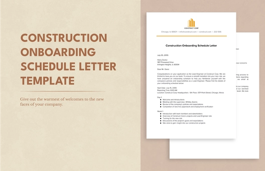Construction Onboarding Schedule Letter Template