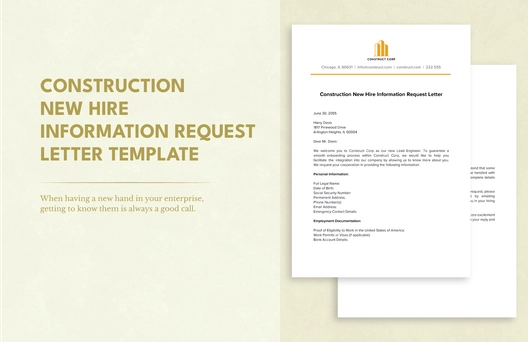 Construction New Hire Information Request Letter Template