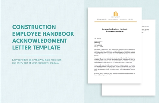 Construction Employee Handbook Acknowledgment Letter Template