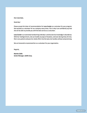 Volunteer Reference Letter