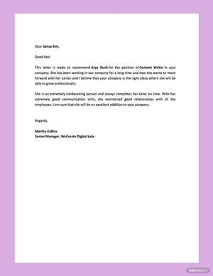 Work Reference Letter