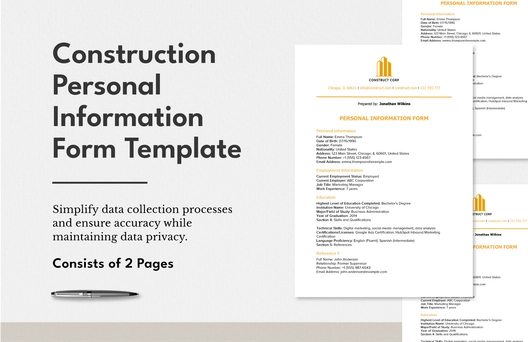 Construction Personal Information Form Template