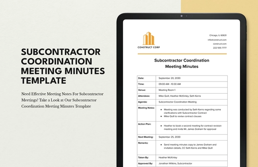 Subcontractor Coordination Meeting Minutes Template