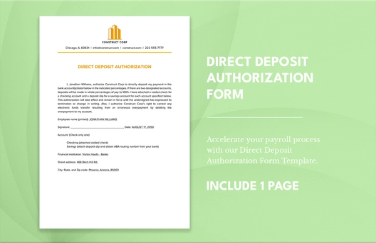 Direct Deposit Authorization Form