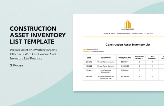 Construction Asset Inventory List Template