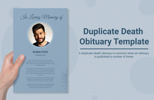 Duplicate Death Obituary Template