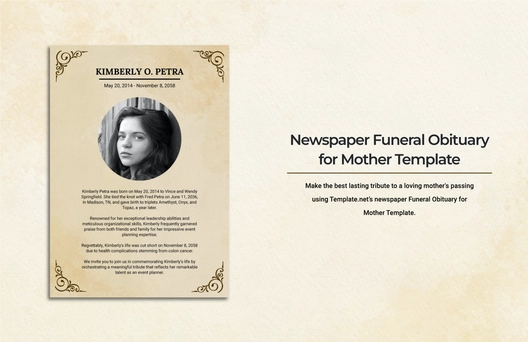 Newspaper Funeral Obituary for Mother Template
