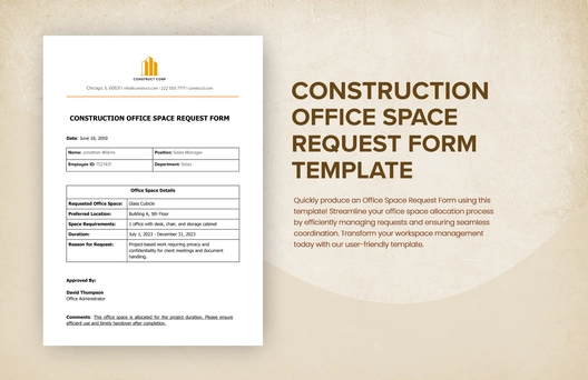Construction Office Space Request Form Template