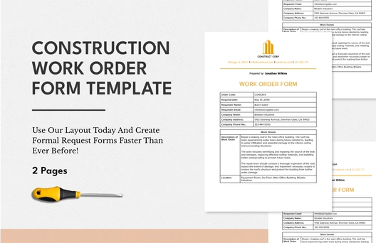 Construction Work Order Form Template