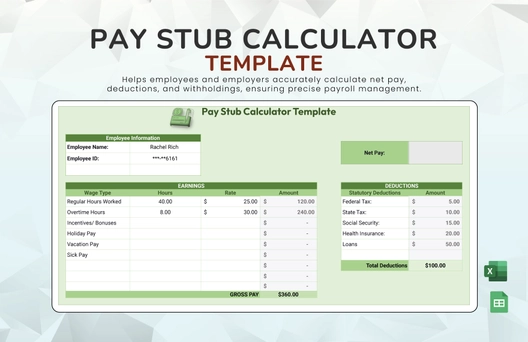 Pay Stub Calculator Template