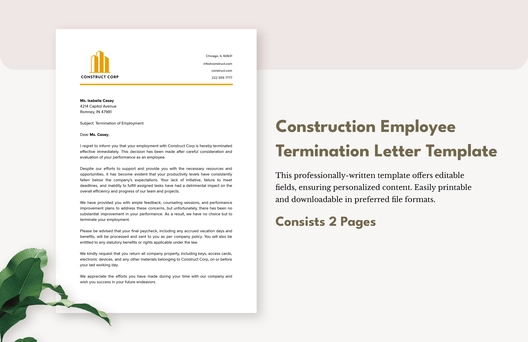 Construction Employee Termination Letter Template