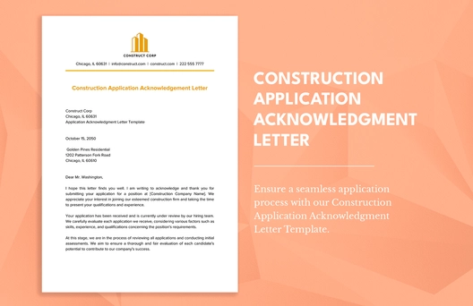 Construction Application Acknowledgment Letter