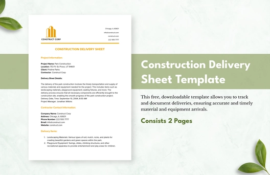 Construction Delivery Sheet Template